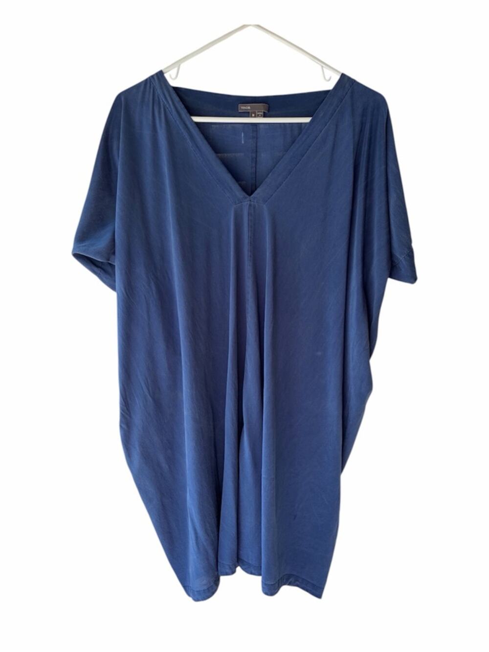 Vince Blue 100% Silk V-Neck Slouchy Shift Dress - M